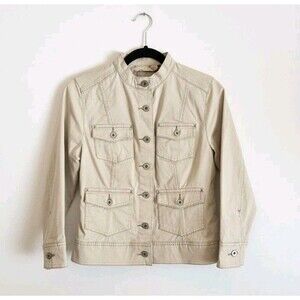 Military Utility Safari Jacket Womens S Tan Beige 4-Pocket Structured Field Coat